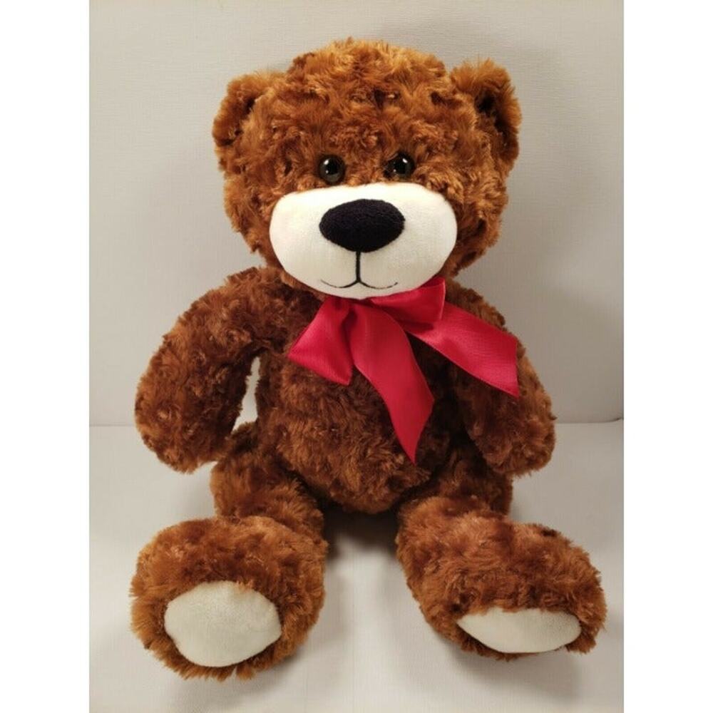 Animal Adventure Brown Teddy Bear Plush Stuffed Animal Red Bow Toy